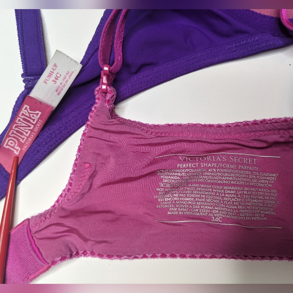 PINK Victoria's Secret 34C LOT OF 2 PUSH UP PURPLE SOLID / PERFECT SHAPE PINK - Picture 4 of 4